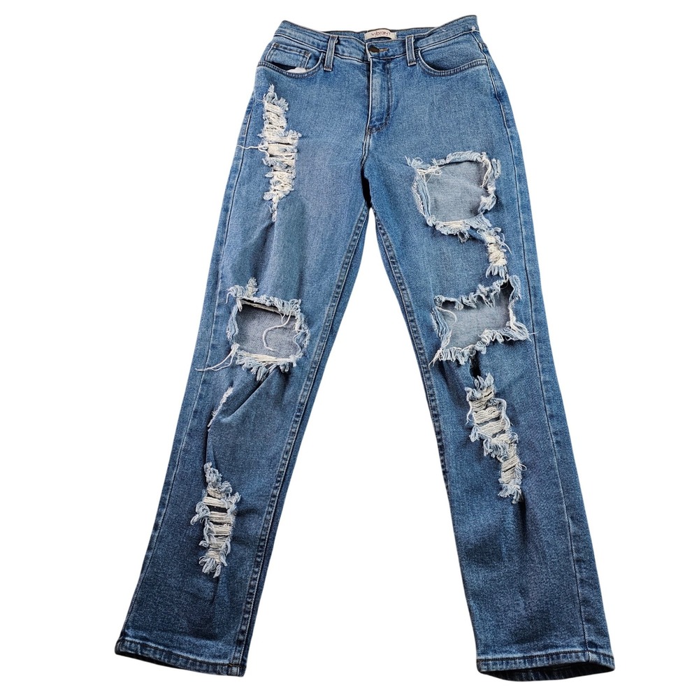 Vibrant M.I.U Distressed Ripped Denim Jeans Women 9 Blue High Rise Straight Leg